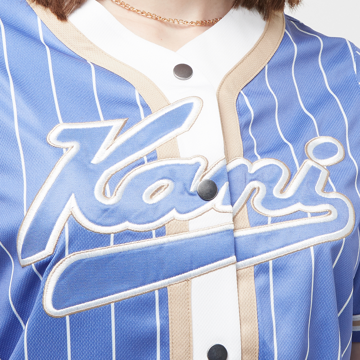 Karl Kani Varsity Pinstripe Baseball Shirt Korte mouwen Dames purple white maat: XS beschikbare maaten:XS S M L XL