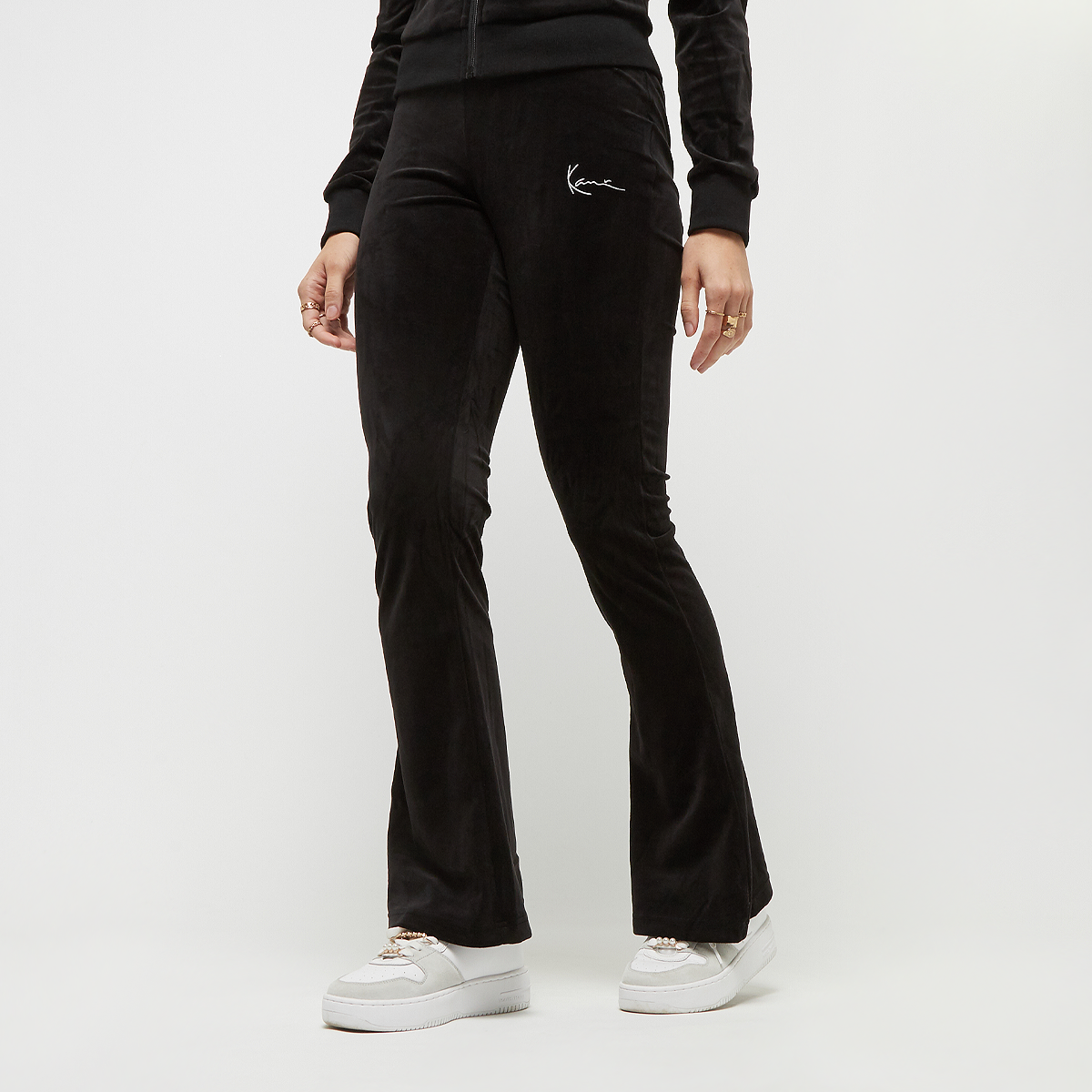 Karl Kani Small Signature Flared Velvet Pants Trainingsbroeken Dames Black maat: M beschikbare maaten:XS M