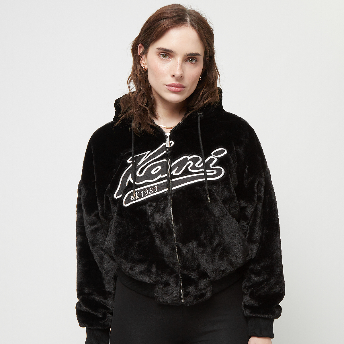 Karl Kani Varsity Vegan Fur Full Zip Jacket Rits hoodies Dames Black maat: XS beschikbare maaten:XS S M L