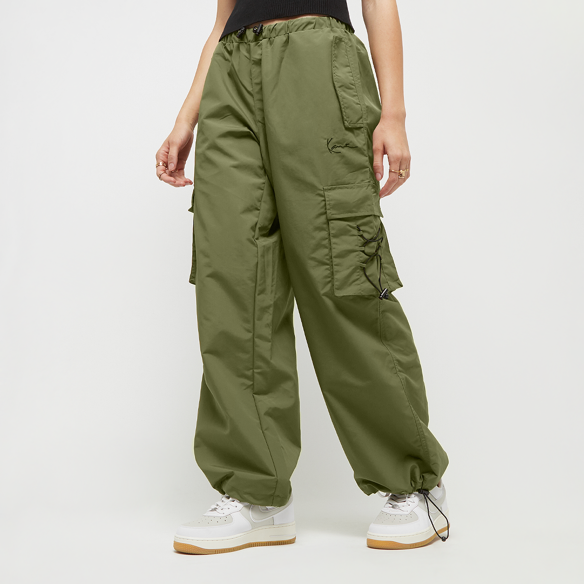 Karl Kani Small Signature Wide Parachute Pants Trainingsbroeken Dames olive maat: XS beschikbare maaten:XS S M L