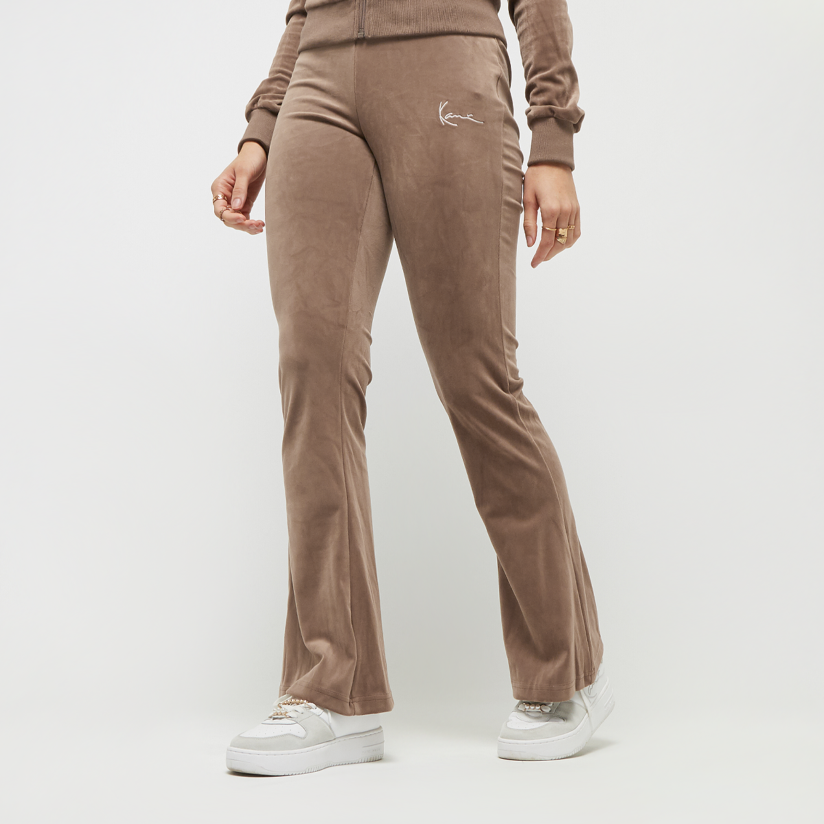 Karl Kani Small Signature Flared Velvet Pants Trainingsbroeken Dames taupe maat: S beschikbare maaten:XS S M L