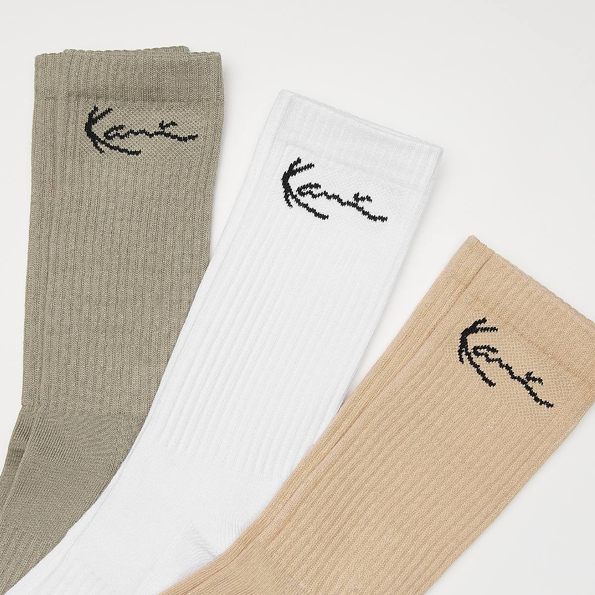 Karl Kani Signature Socks (3-pack) Lang Heren dusty green sand white maat: 39-42 beschikbare maaten:39-42