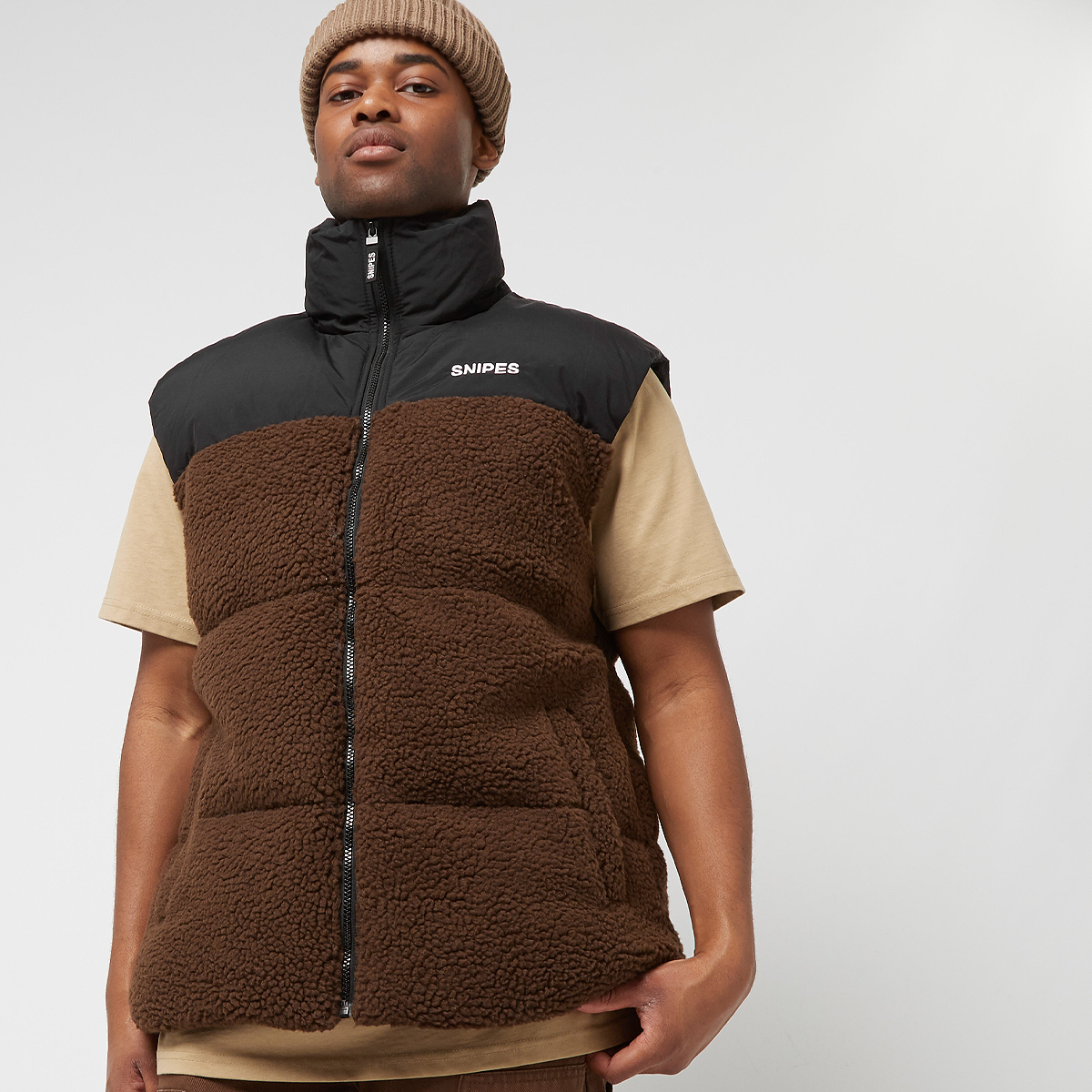 SNIPES Sherpa Puffer Vest Bodywarmers Kleding brown black maat: L beschikbare maaten:S M L XL
